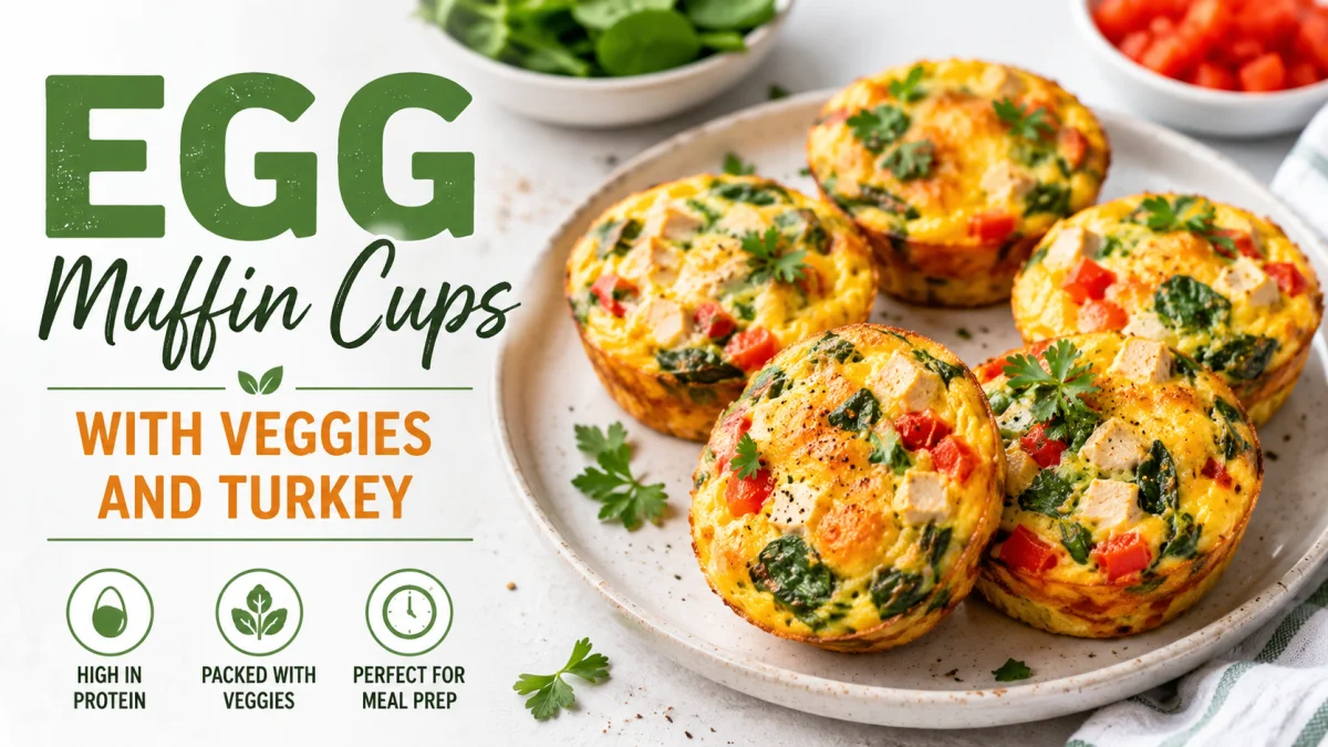 Breakfast Meal Prep Ideas Gluten Free: Egg Muffin Cups with Veggies and Turkey featured