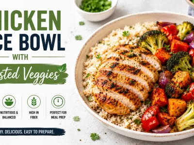 High Protein Lunch Meal Prep Ideas: Chicken Rice Bowl with Roasted Veggies