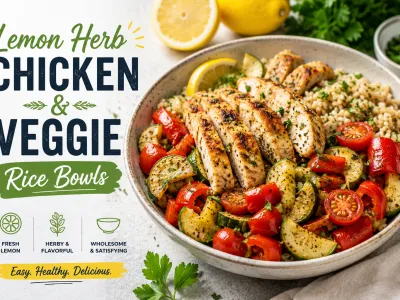 Lunch Meal Prep Ideas Gluten Free: Lemon Herb Chicken & Veggie Rice Bowls