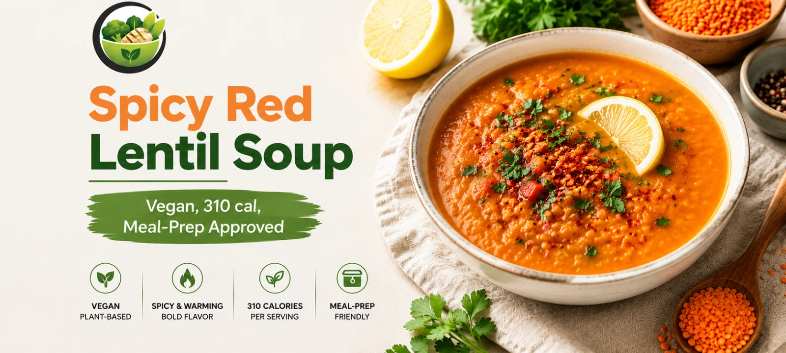 Spicy Red Lentil Soup — Vegan, 310 cal, Meal-Prep Approved