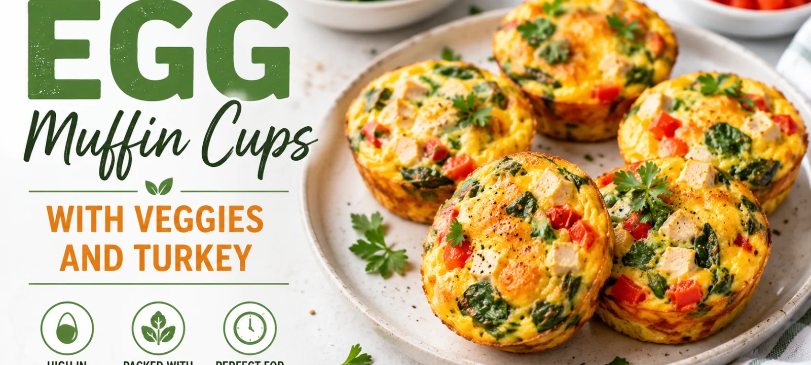 Breakfast Meal Prep Ideas Gluten Free: Egg Muffin Cups with Veggies and Turkey featured