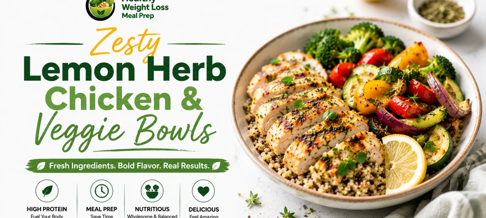 Lunch Meal Prep Ideas Low Carb: Zesty Lemon Herb Chicken & Veggie Bowls featured